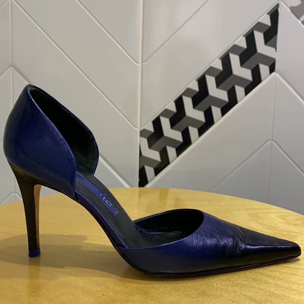 🌸VTG Claudina Chic 💯% Leather Ombré Black/Blue Pumps - Picture 5 of 11